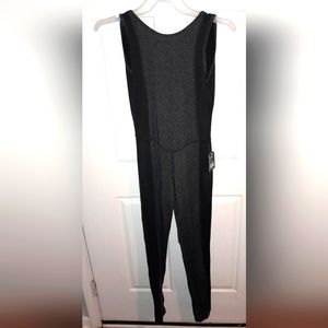 Women Black & Charcoal Bodycon Gray Jumpsuit w black sheer size Medium Open Back